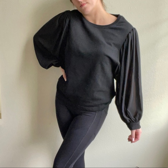 For Cynthia Tops - For Cynthia Black Puffy Sleeve Blouse